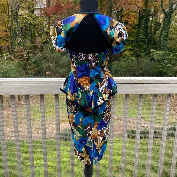 Vintage 80s Open Back Floral Peplum Wiggle Dress - Picture 3 of 11